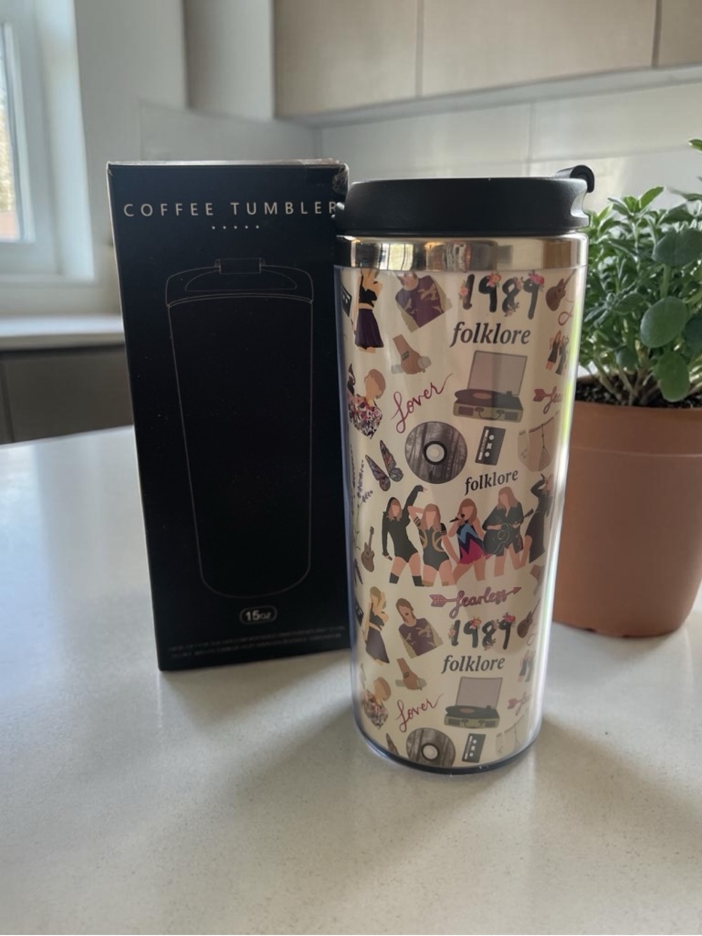 15 oz Coffee Tumbler - Cream Illustrated Design
